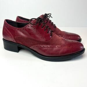 Cordings Women's Leather and Suede Brogue Red Shoes Lace-Up Sz 6